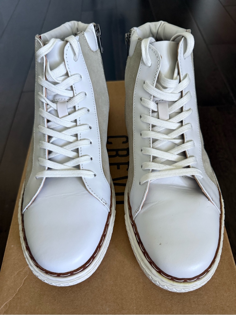Crevo White and Tan High-Top Sneakers